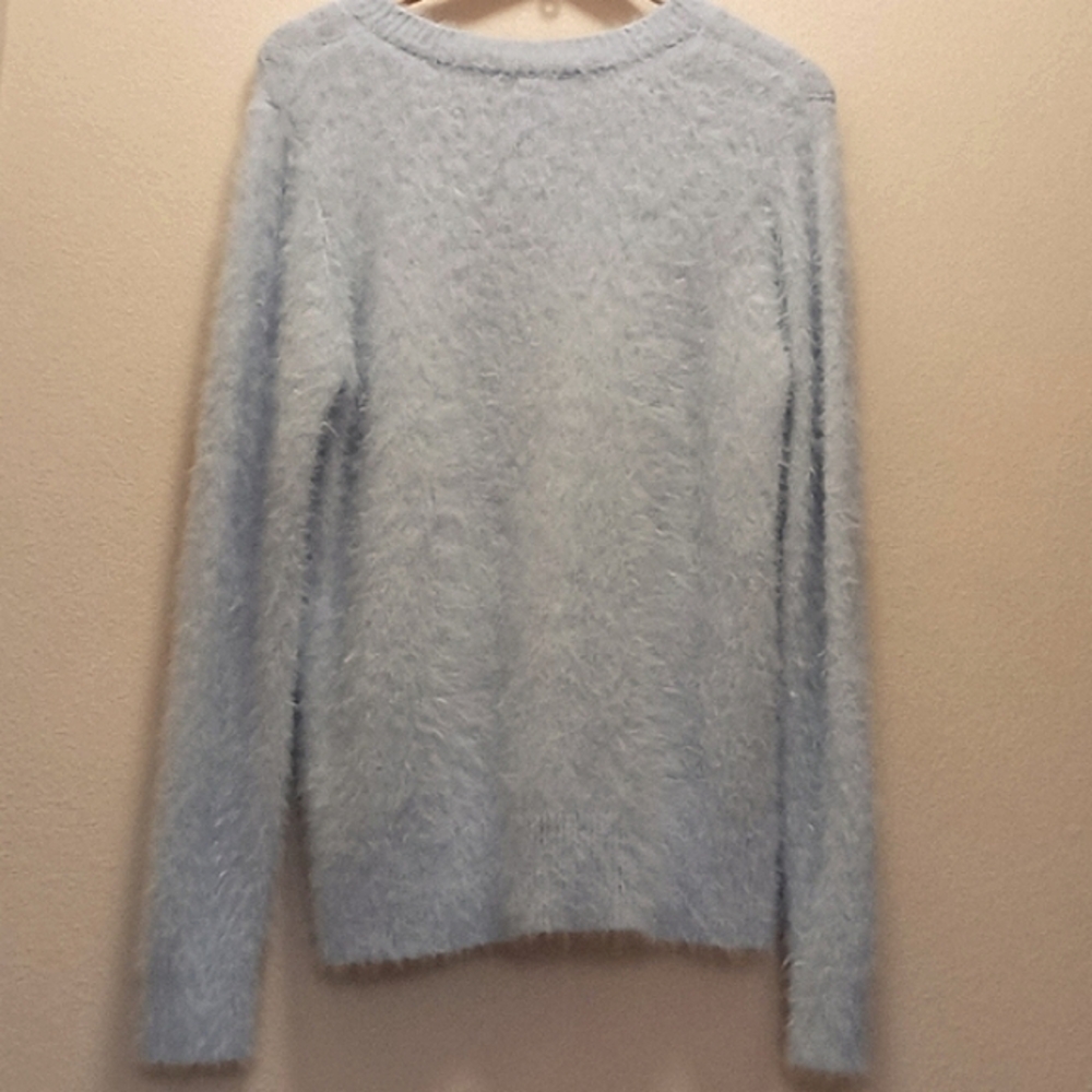 A New Day womens fuzzy blue sweater sz L (954)